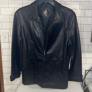 Tiboa Leather Womens Black Zip Front Genuine Leather Jacket Size Large